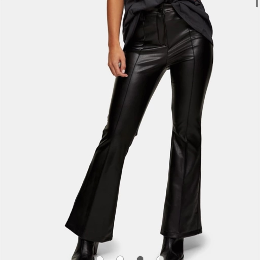 topshop faux leather flare pants